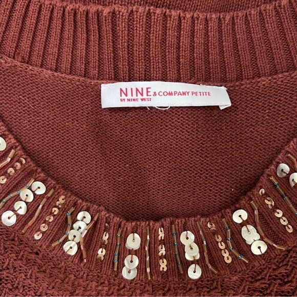 Nine West Nine & Company Petite Rust Red Tank Top Waffle Knit Beaded Sequin - Picture 5 of 9
